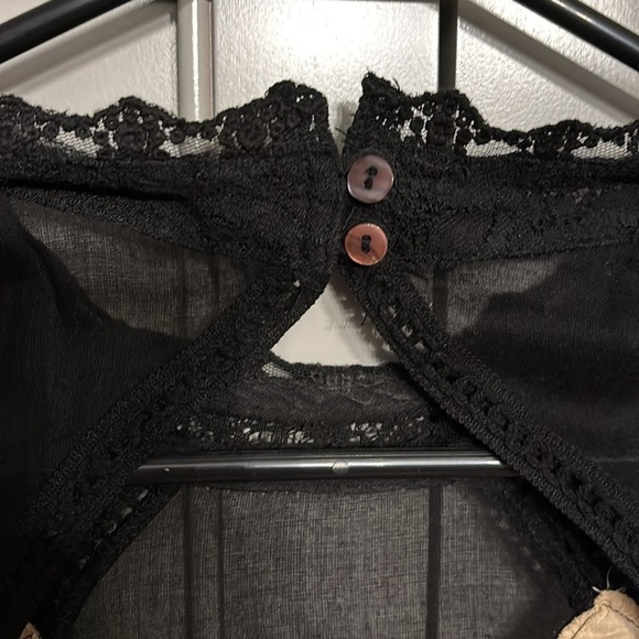 Free People SM Angel Mini Dress Sheer Black Gauze Cotton Boho Crochet Lace - Picture 6 of 8